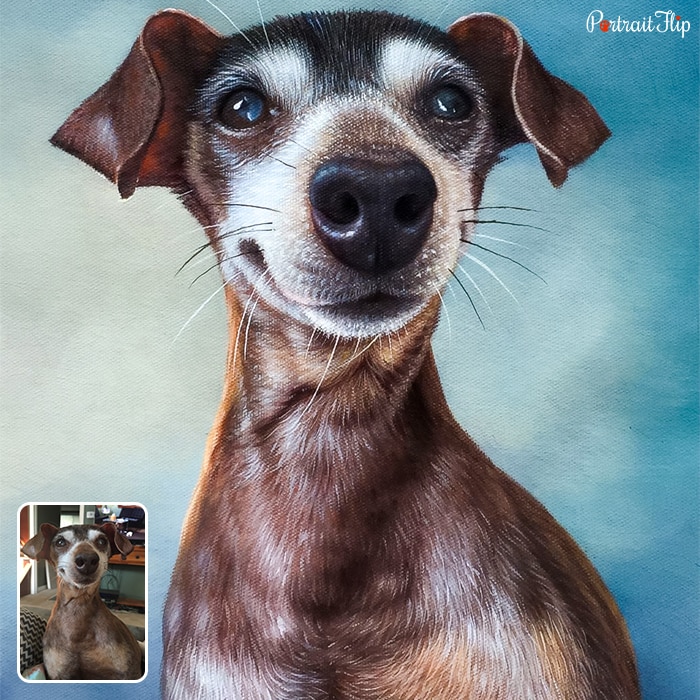 Close-up acrylic painting of a dog’s face